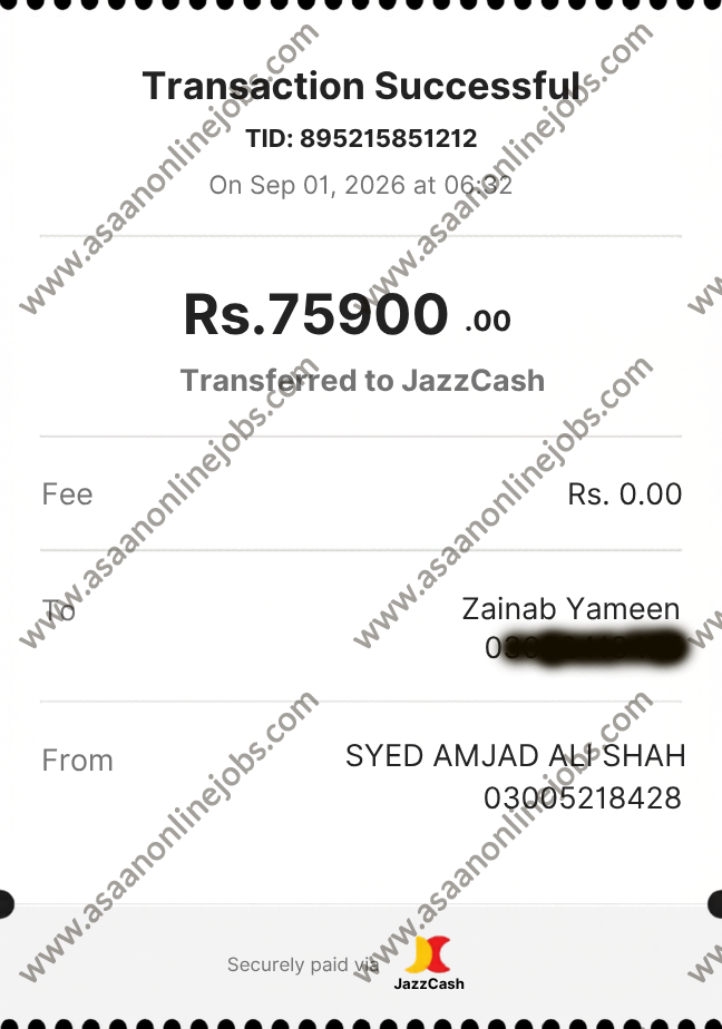 AsaanOnlineJobs payment proof