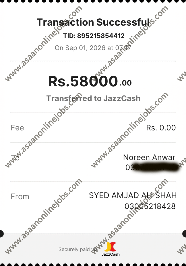 AsaanOnlineJobs payment proof
